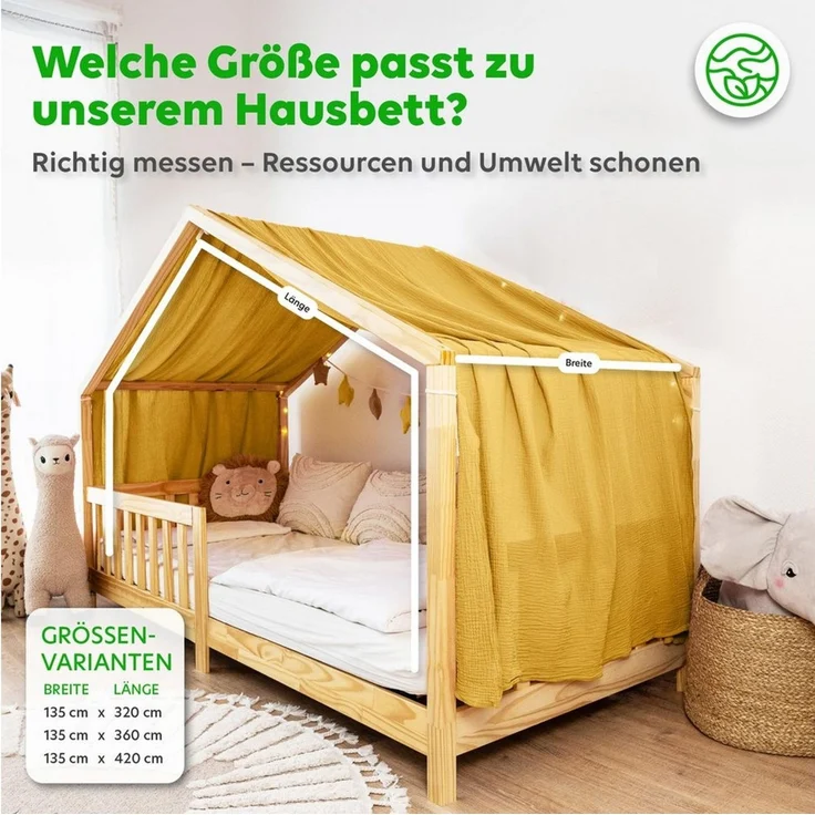 lilimaus Betthimmel, Musselin Baumwolle, Gelb, 135 x 320cm – Bild 3
