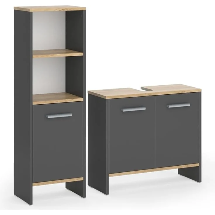 Badezimmermöbel-Set Karli Anthrazit/Goldkraft Eiche 2-teilig Vicco – Bild 1
