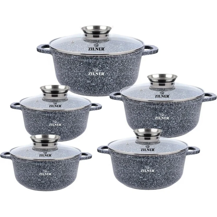 Zilner Topf-Set Graue Töpfe mit Keramik-marmorbeschichtung, Induktionstöpfe, Aluminium, Keramik (10-tlg) – Bild 1