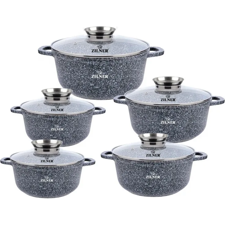 Zilner Topf-Set Graue Töpfe mit Keramik-marmorbeschichtung, Induktionstöpfe, Aluminium, Keramik (10-tlg)