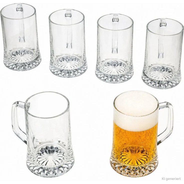 MamboCat Bierglas 6x Akki Bierkrug 0,5L mit Sternboden & Henkel Bierseidel 500ml Glas, Glas – Bild 1