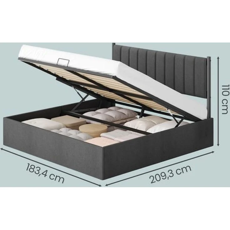 VASAGLE Bettgestell, 180 x 200 cm, hochklappbar Lattenrost, Stauraum unter dem Bett, mit Kopfteil, beige – Bild 5
