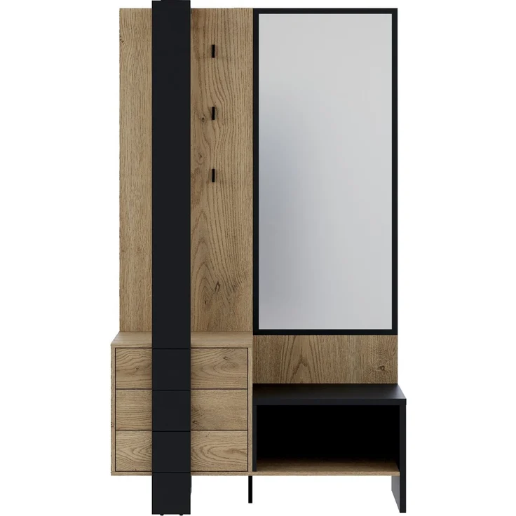 Carryhome 'SILENT' Garderoben-Set, Holznachbildung Eiche anthrazit, 115 x 200 x 41.6 cm, mit Spiegel und 3 Schubladen – Bild 5