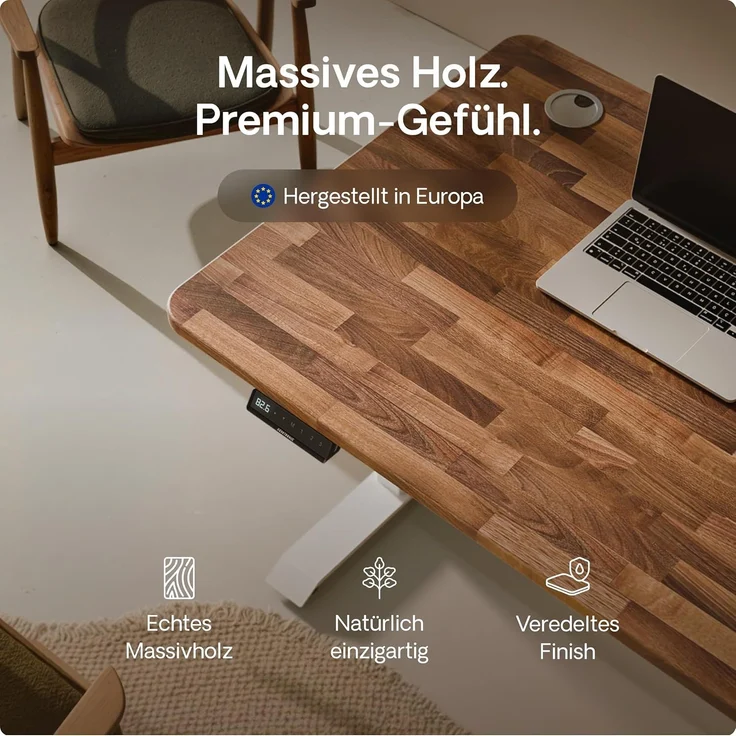 Desktronic Höhenverstellbarer Schreibtisch aus massivem Nussbaumholz (180x80 cm) – Elektrisch höhenverstellbar mit flüsterleisem Dual-Motor & Touchscreen – Hohe Tragfähigkeit – Stehtisch HomePro – Bild 8