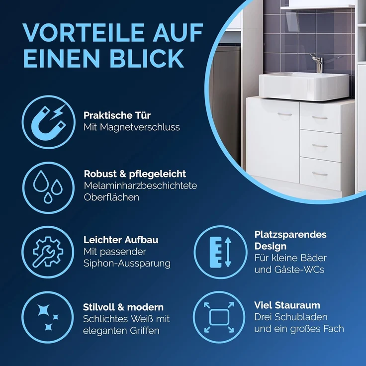 Casaria Waschbeckenunterschrank Neapel mit Schubladen 63cm Breit Waschbecken Unterschrank Badezimmer Stehend – Bild 6