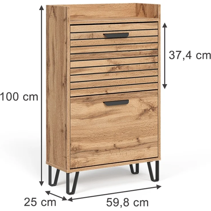 Schuhkipper Amber Eiche Wotan 59.8 x 100 cm mit 2 Fächern Vicco – Bild 2
