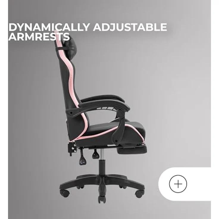 MARS GAMING MGC-X, Ergonomischer Gaming-Stuhl, Kunstleder, Verstellbare Rückenlehne und Höhe, Dynamische Armlehnen, Nacken- und Lendenkissen, Bürostuhl mit Ausziehbarer Fußstütze, Rosa – Bild 5
