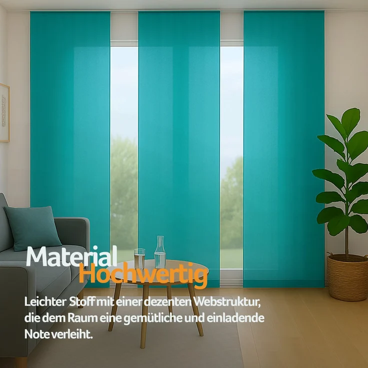 Flächenvorhang mit Klettband, Paneelwagen und Schleuderstab, ( BxL ) 60x245 cm in , blickdichte Schiebegardine mit Klett in vielen Farben Türkis – Bild 4