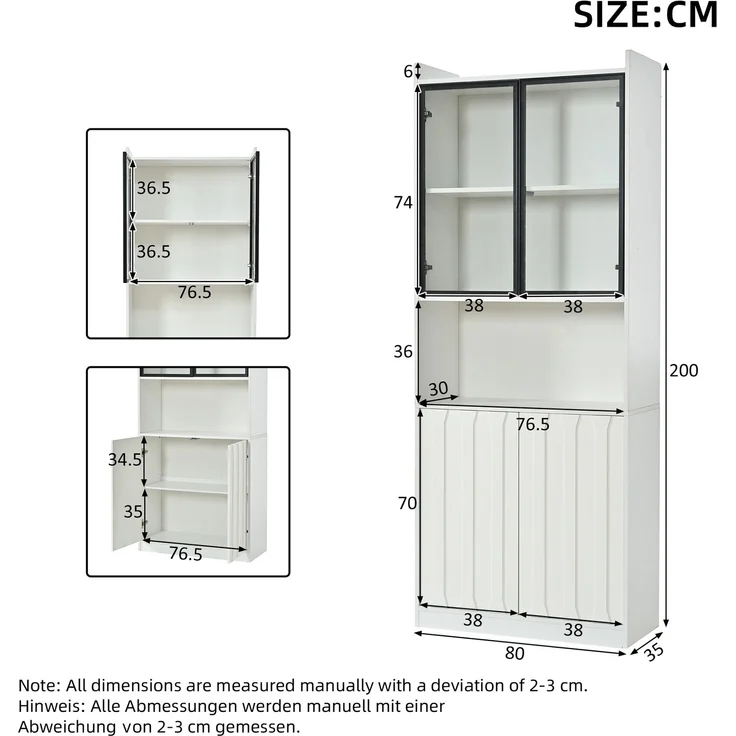 Vitrine B 80 x T 35 x H 200 cm aus Spanplatte und Glas, weiß, mit LED-Beleuchtung – Bild 5