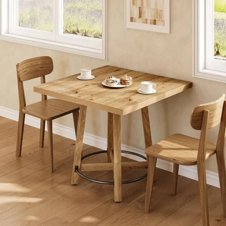 LITTLE TREE 31,5 Zoll moderner Esstisch, quadratischer Küchentisch für kleine Räume, ideal für 2–4 Personen, Mid-Century-Modern-Stil für Küche und Esszimmer, braun und schwarz – Bild 5