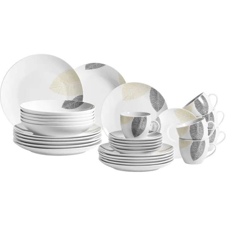 Mäser 931215 Kombiservice Jona für 6 Personen, Porzellan, weiß (1 Set, 30-teilig)