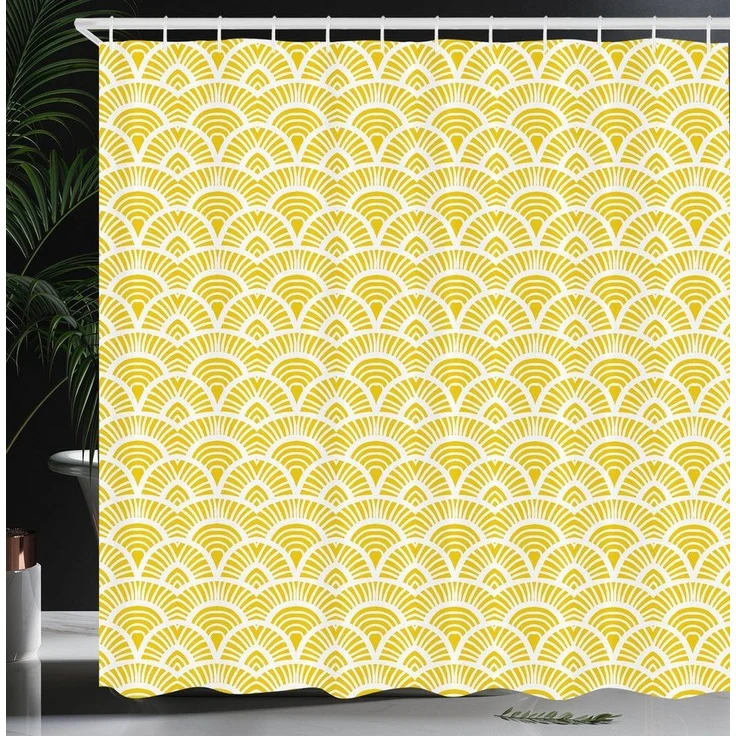 Abakuhaus Duschvorhang Moderner Digitaldruck mit 12 Haken auf Stoff Wasser Resistent Breite 175 cm, Höhe 180 cm, Gelb Vintage Bohem Geometric – Bild 3