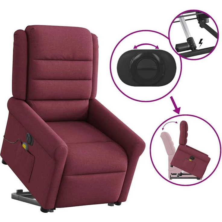vidaXL Elektrischer Massagesessel mit Aufstehhilfe Weinrot Stoff 3303347 – Bild 9