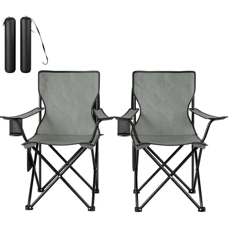 Campingstuhl 47x76x80,5 cm, 2er-Set mit Getränkehalter und Tragetaschen – klappbar, dunkelgrau – Bild 6