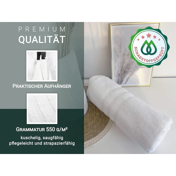 ZOLLNER 4er Set Handtuch aus 100% Baumwolle, 50x100 cm, weiß, mit 3 Bordürenstreifen – Bild 4