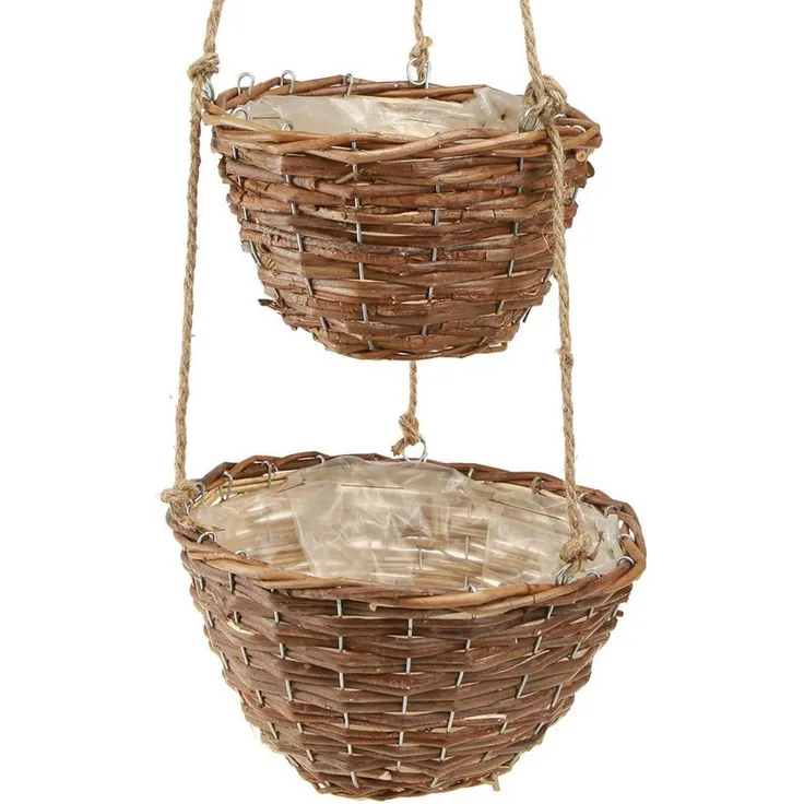 Viana Blumenampel Hängekorb Holz Blumenampel 2er Set Ø20/26cm Natur