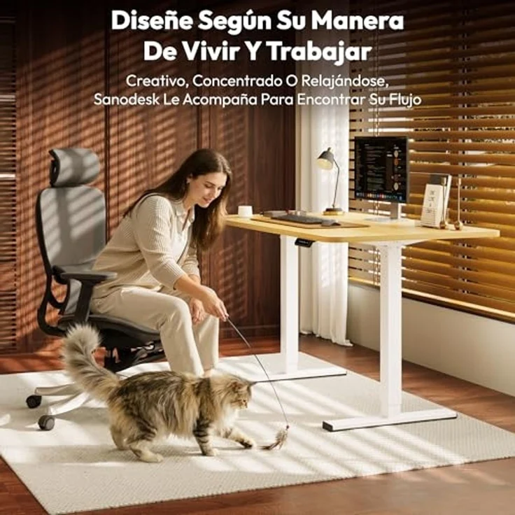 SANODESK Höhenverstellbarer Schreibtisch 120x60 cm Schreibtisch Höhenverstellbar Elektrisch Ergonomischer Steh-Sitz Tisch Computertisch für Heimbüro Homeoffice(ahorn) – Bild 2