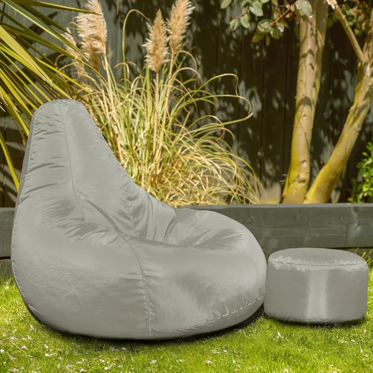 Bean Bag Bazaar Gaming Sitzsack „Recliner“, Gamer Sitzsack für Erwachsene und Kinder, Indoor Outdoor Sitzsack Sessel Gaming mit Füllung (Sitzsack + Hocker, Grau) – Bild 4