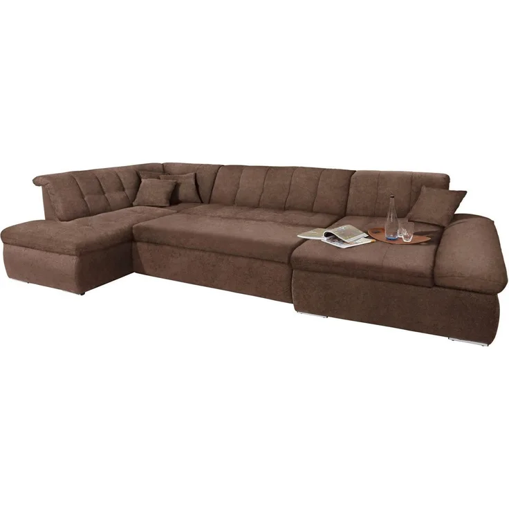 DOMO collection Wohnlandschaft NMoric im XXL-Format, B/T/H: 353/216/80 cm, incl. Zierkissen U-Form, wahlweise mit Bettfunktion und Armlehnenverstellung