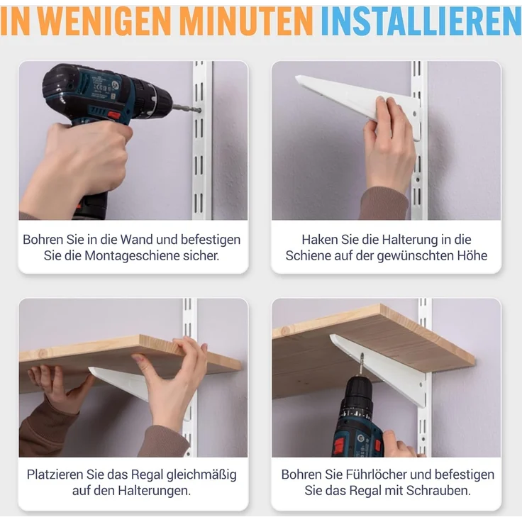 BOOMET Wandregalhalter Regalträger 2-reihig für Wandschienen, 2-tlg, Regalsystem Anthrazit 17cm Wandregalhalter Regalwinkel – Bild 3