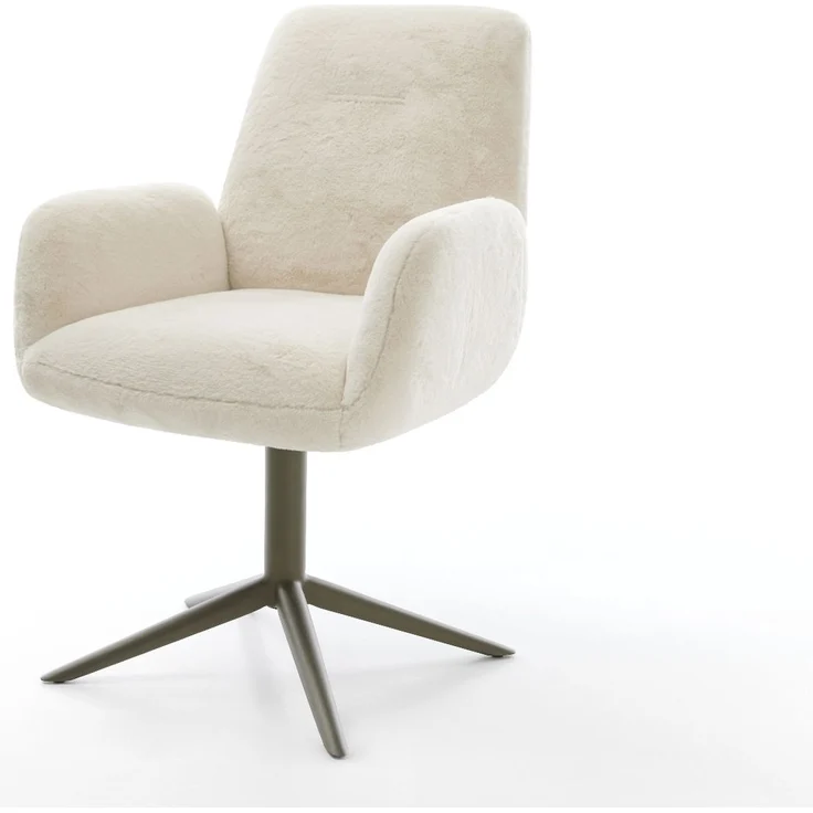 Drehstuhl Zoa-Flex Plüsch Creme-Weiß Fußkreuz Effektfinish Titan 360° drehbar Wippfunktion Taschenfederkern – Bild 1