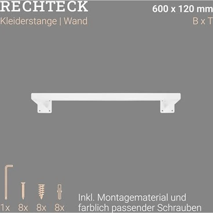 Natural Goods Berlin Wandgarderobe Kleiderstange RECHTECK (Einzel, 1 St), Kleiderständer, Garderobenhalter, Wandhalterung, Kleiderstange – Bild 5