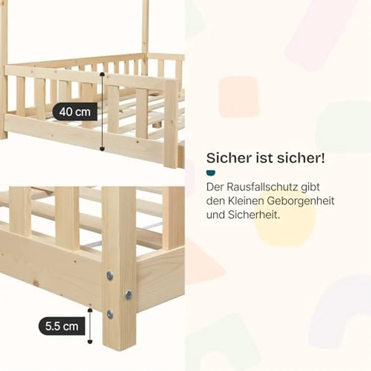 Hausbett Hesel, Kinderbett, Lattenrost und Matratze, Holzoptik, 140x200 cm – Bild 7