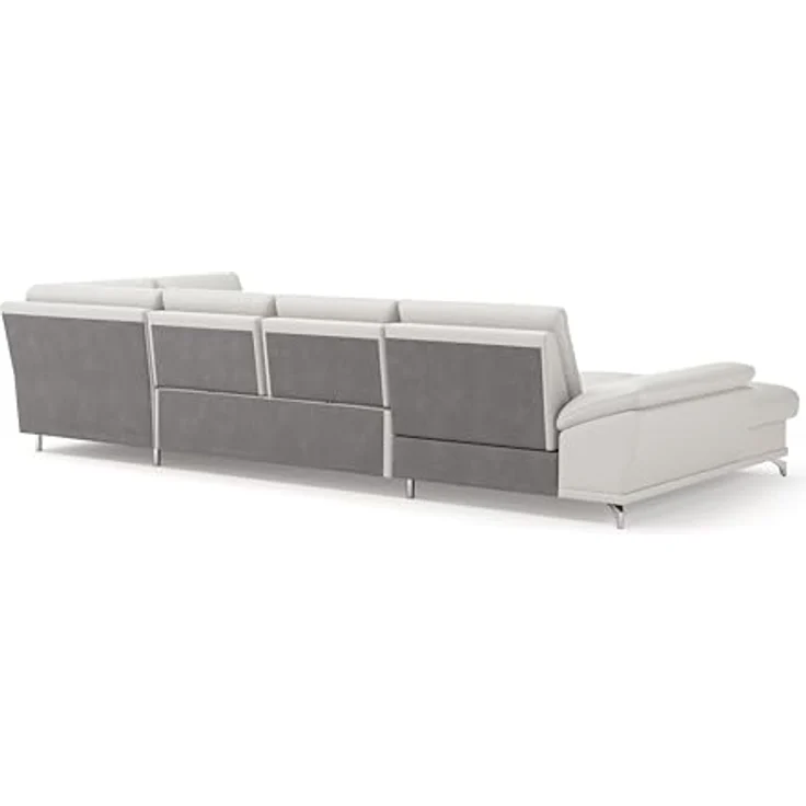 Cavadore Wohnlandschaft Castiel mit Federkern / Sofalandschaft mit XL-Longchair, Sitztiefenverstellung, satinierten Metallfüßen / 363 x 89 x 223 / Echtleder, Weiß – Bild 6