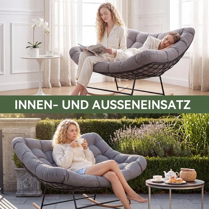 Aoxun Schaukelstuhl Outdoor,Ergonomischer Schaukelsessel für Indoor,Relaxsessel Garten,Balkon Sessel,148x113x79cm,Wetterfester Gartenstuhl Bequem,bis 200KG,Grau – Bild 7