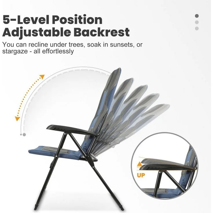HOMECALL Gartenstuhl Hochlehner Campingstuhl Klappstühle Gepolstert Faltstuhl Balkonstuhl (Anglerstuhl, 1 St), mit 5-Fach Verstellbare lehne, für Camp Garten Balkon, Belastbar 150KG – Bild 3