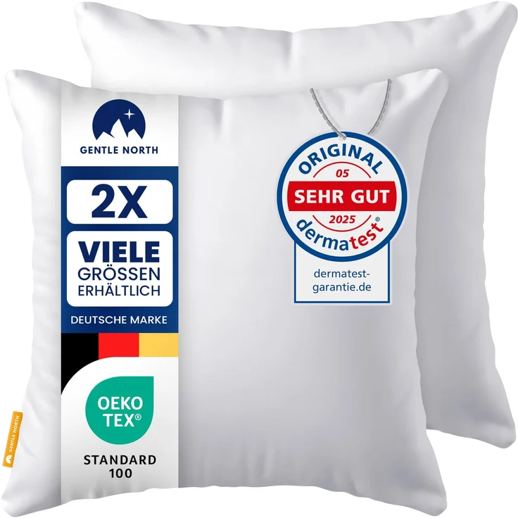 Gentle North Kopfkissen (60x60 cm groß) - 2er Set Kissen für Bett und als Dekokissen - Mit Reißverschluss für Füllung - Sofakissen - Zierkissen für Couch und Sofa - Ökotex - Waschbar bis 60° - Weiß – Bild 1