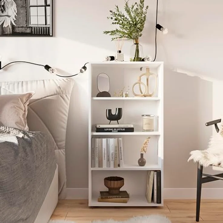 KOMTO Bücherregal Lumo 60 cm breit Regal mit 3, 4, 6 Ebenen und Höhenverstellbare Regale, Aufbewahrungsregal Bookshelf Weiß – Bild 3