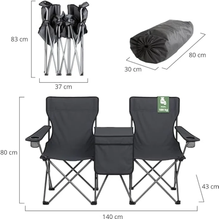 Stagecaptain Campingstuhl CS-1485 Doppelsitzer Camping Klappstuhl faltbar, Faltstuhl mit integrierter Kühltasche – Bild 2