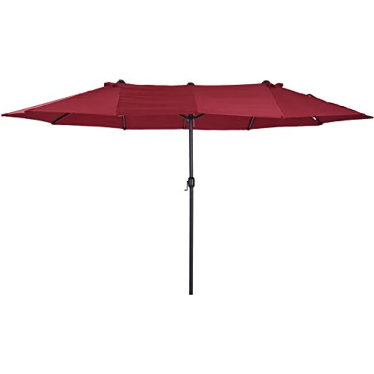 Outsunny Doppel-Sonnenschirm, Weinrot, Metall, 270x460 cm, stabiler Sonnen- & Sichtschutz mit Handkurbel – Bild 1