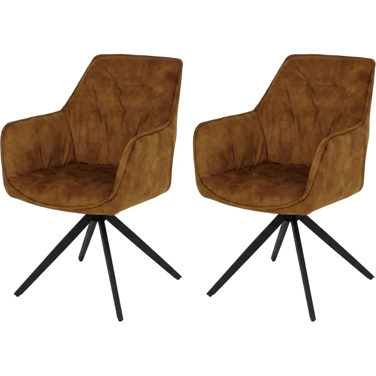 2er-Set Esszimmerstuhl HWC-L80, Küchenstuhl Armlehne drehbar Auto-Return Samt 440g/m² ~ Wildleder-Optik senfgelb – Bild 9