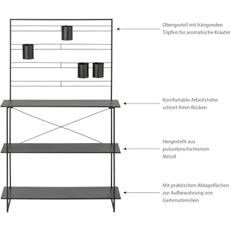 Dehner Pflanztisch Gartenarbeitstisch Provence, 100 x 40 x 160 cm, Metall, schwarz, hochwertiges Pflanzen Regal für Terrasse / Balkon – Bild 3