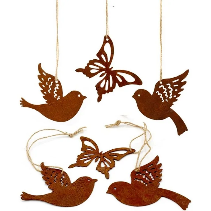 LB H&F Lilienburg Hängedekoration 6er SET Schmetterling Vogel Vögel Dekohänger Fensterhänger (Hänger Rostanhänger Rostschmuck Rostdeko Rostfigur für Hängezweig Hängeast, Metallhänger Fensterschmuck Hängedeko Dekoanhänger zum aufhängen), Fensterdeko Frü...