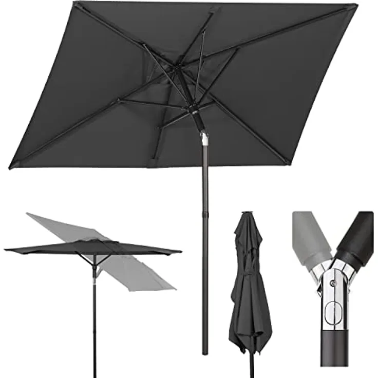 Sekey® 180×130cm Sonnenschirm für Balkon, Terrasse& Garten,Windfest Kippbar Grau UPF 50+ Rechteckig