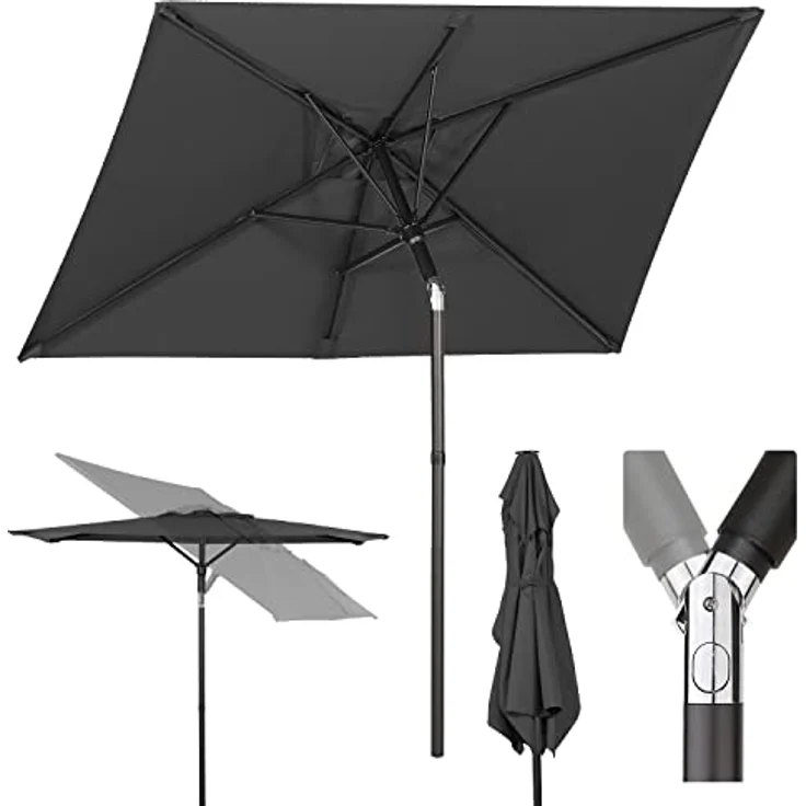 Sekey® 180×130cm Sonnenschirm für Balkon, Terrasse& Garten,Windfest Kippbar Grau UPF 50+ Rechteckig – Bild 1