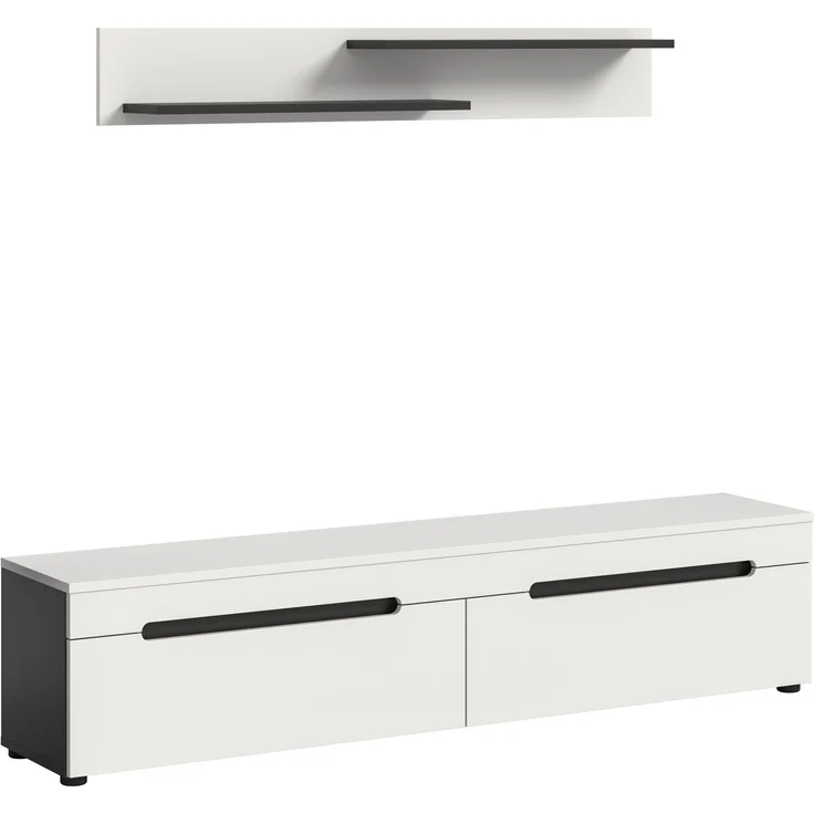 Lowboard inkl. Wandboard (B/H/T: 170x38x33 cm) in weiß Nachbildung – Bild 1