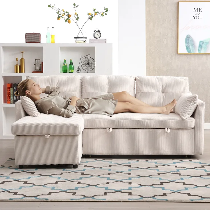 LVHOM Ecksofa mit Schlaffunktion L-Form, Sofa mit Bettkasten, Wohnzimmersofa mit Seitentasche, Couch Samtstoff, Bettsofa, 3 Sitzer