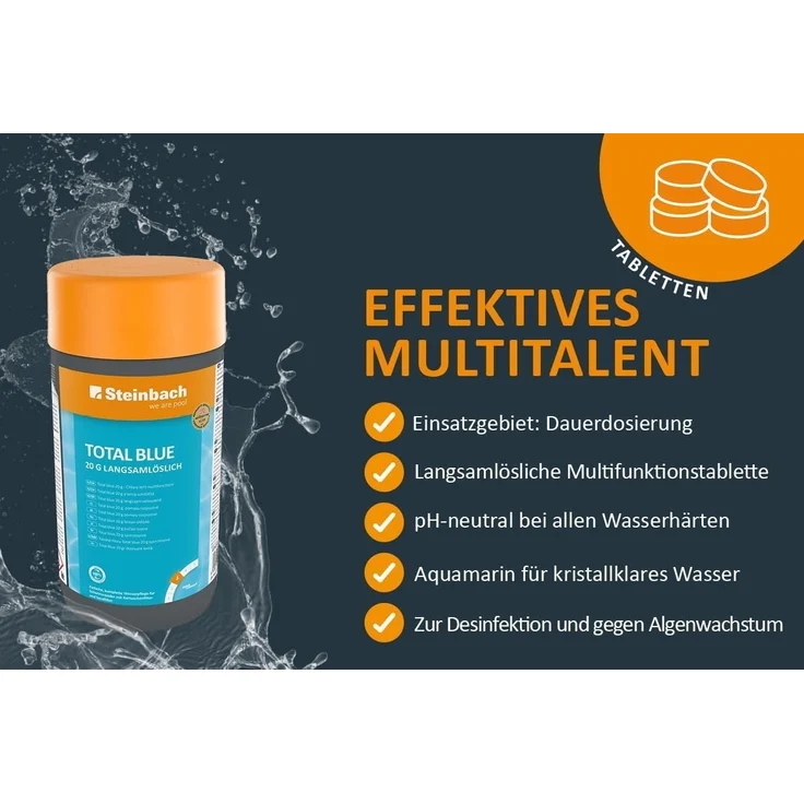 STEINBACH | Wasserpflege Starter Set I Pool Chlor Starterset für Einsteiger I Mini-Multitabs, Kristallklar, Dosierschwimmer, Testkit, pH-Senker & Chlorgranulat | Pool-Zubehör-Set für Anfänger – Bild 6
