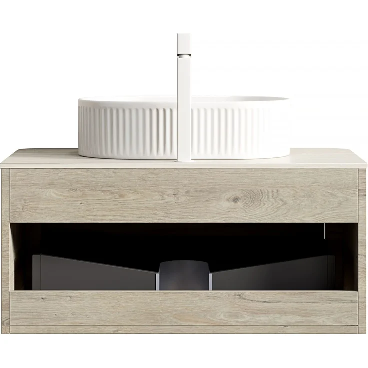 Badezimmer-Waschtisch 80 cm mit ovalem Keramikbecken, Sintersteinplatte und Soft-Close-Schublade – Bild 8