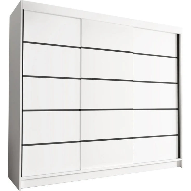 Sofnet 'Netro VII' Kleiderschrank, Schwebetürenschrank, Schiebetürenschrank mit Kleiderstange und Einlegeboden, Schlafzimmerschrank, Schiebetüren, 250x215x58 cm (Weiß) – Bild 1