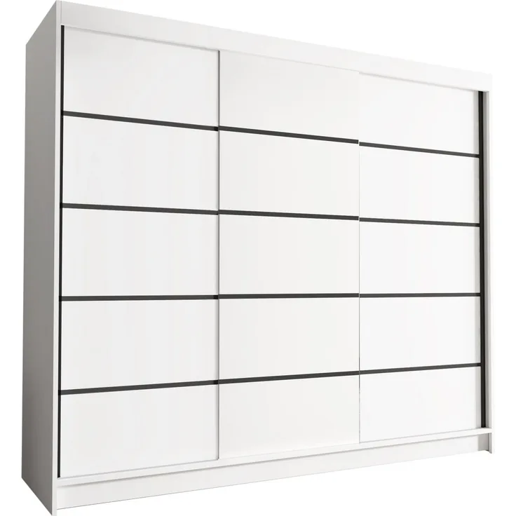 Sofnet 'Netro VII' Kleiderschrank, Schwebetürenschrank, Schiebetürenschrank mit Kleiderstange und Einlegeboden, Schlafzimmerschrank, Schiebetüren, 250x215x58 cm (Weiß)