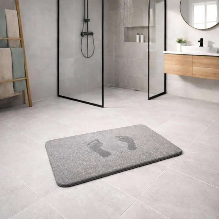BURI Badematte 60x39x1 cm aus Kieselgur grau – rutschfeste Steinmatte, wasserabsorbierend & schnelltrocknend, antibakterielle Duschmatte, langlebiger Badvorleger mit Antirutschmatte – Bild 4