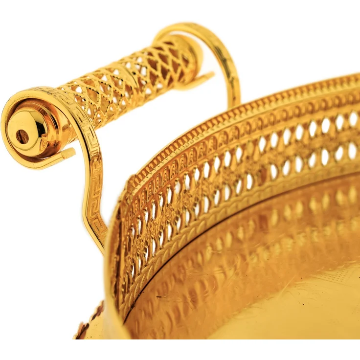 Serviertablett 45 cm - Rund mit Griffen & Ornamentrand Gold – Bild 3