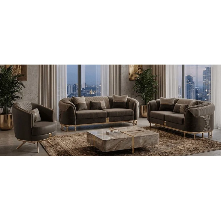 JVmoebel Polstergarnitur Premium Couchgarnitur Stilvoller 3-Sitzer Zweisitzer Loungesessel, (3-tlg), Made in Europa – Bild 1