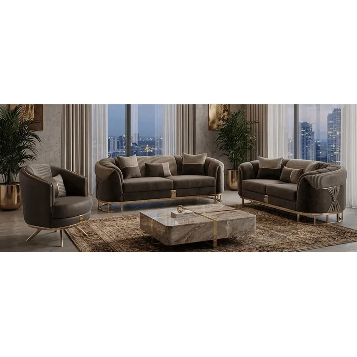 JVmoebel Polstergarnitur Premium Couchgarnitur Stilvoller 3-Sitzer Zweisitzer Loungesessel, (3-tlg), Made in Europa