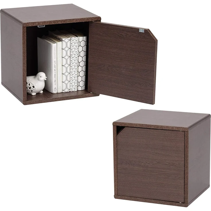 Iris Ohyama, Bücherregal mit Regal und Tür, Set mit 2 Beistellmöbeln - QR-34D - Braun